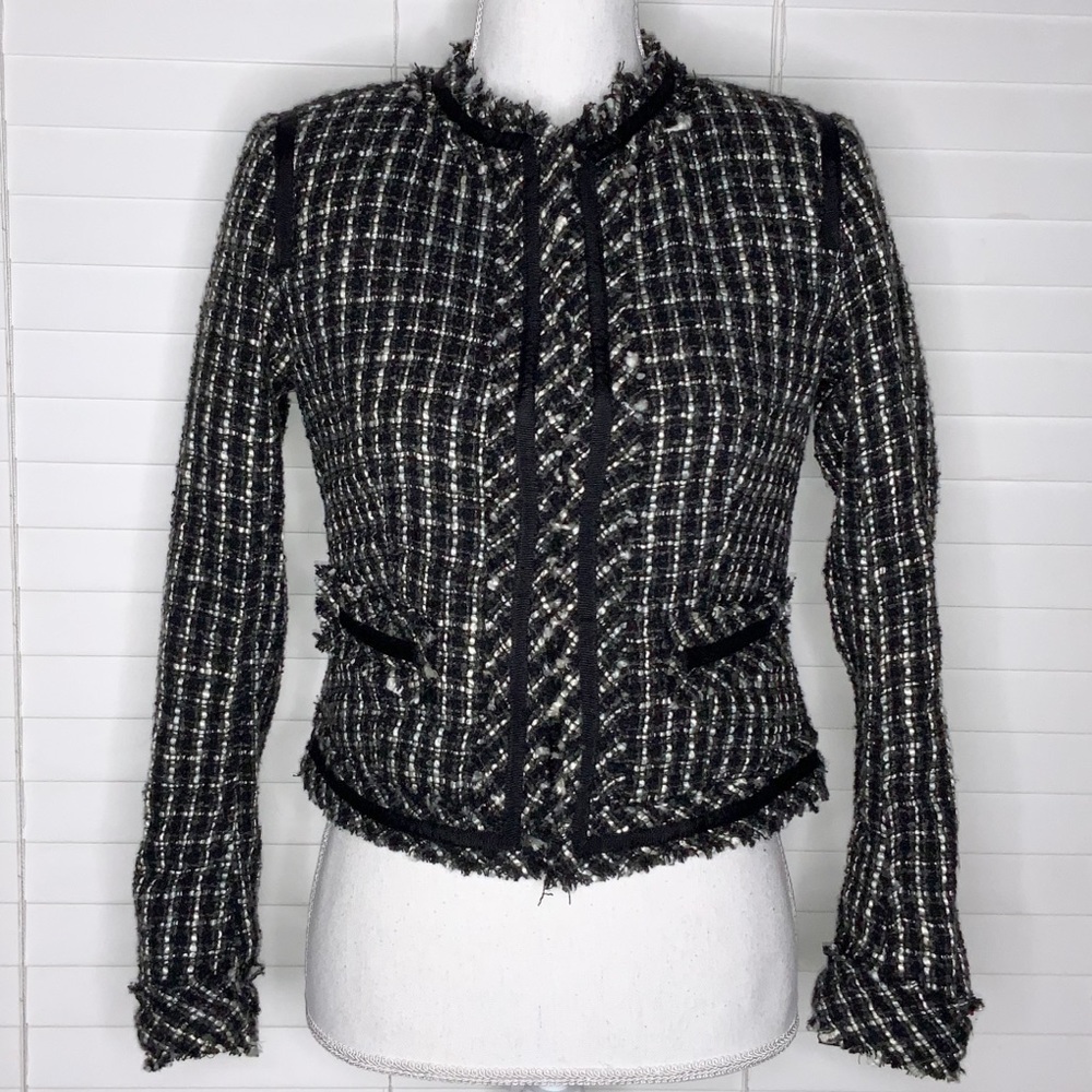 Merona Tweed Blazer Jacket Raw Hem Faux Pockets